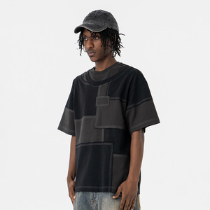 T-Shirt da Uomo Stile Streetwear con Doppio Collo a O, Design <span class=keywords><strong>Hip</strong></span> <span class=keywords><strong>Hop</strong></span> con Patchwork e Cuciture a Contrasto - Product Image 3