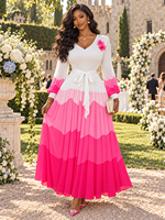 Robe longue plissée Miyaki pour femmes grandes tailles, dégradé de couleurs, col en V, manches longues, pour soirée et mariage