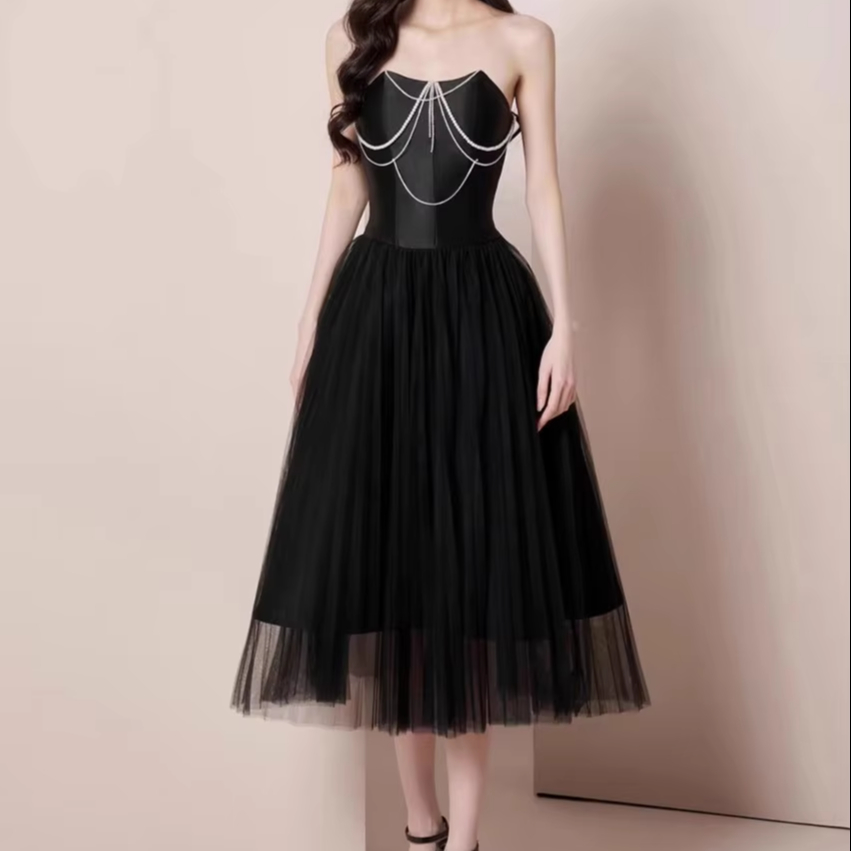 formal dresses long island Modest Long Sleeve Long Formal Dress with Beads Indigo Grey / 14 main image 1