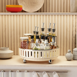 <b>Kitchen</b> Condiment Storage <b>Rack</b> Large Capacity Rotatable Metal Lid <b>Spice</b> Jar Organizer Desktop Tray L Size - Product Image 3