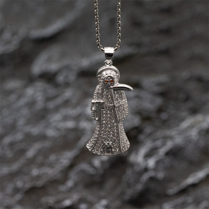 Collar con colgante <span class=keywords><strong>de</strong></span> plata <span class=keywords><strong>de</strong></span> ley 925 auténtica, colgante <span class=keywords><strong>de</strong></span> <span class=keywords><strong>muerte</strong></span> Santa, joyería Punk antigua Retro <span class=keywords><strong>de</strong></span> plata tailandesa para hombre - Product Image 4