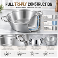 Casserole coréenne à nouilles en acier inoxydable 304, triple épaisseur, large et peu profonde, avec couvercle en verre, compatible gaz et induction, 24-30CM