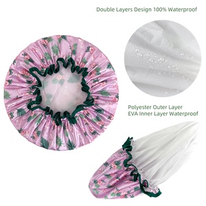 Bonnets de douche spa personnalisés pour femmes Cheveux de <span class=keywords><strong>bain</strong></span> élastiques réutilisables à double épaisseur Imperméable pour femmes - Product Image 2