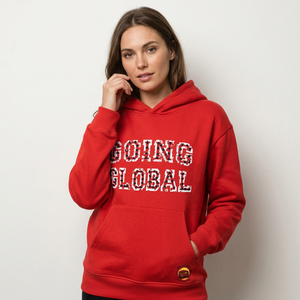 Sweat-shirt à capuche rouge Going Global unisexe en coton molletonné, pull décontracté avec poche avant et imprimé lettres - Product Image 1