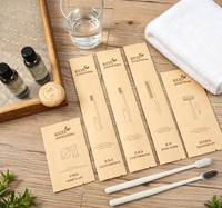 Emballage en papier kraft entièrement biodégradable sans plastique. Articles individuels pour salle de bain d'hôtel avec logo écologique personnalisé.