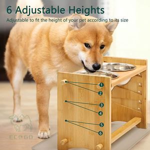 Bambou Chien Bol D'eau En Acier Inoxydable Anti-Déversement Nourriture Pour Animaux Mangeoire Pour Chat Surélevé Stand Personnalisé De Luxe - Product Image 6
