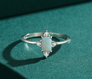 Ensemble bague et boucles d'oreilles en argent sterling S925 avec opale, taille brillant rond, sertissage griffe, bijoux classiques pour femme, bijoux fins de fiançailles - Product Image 5