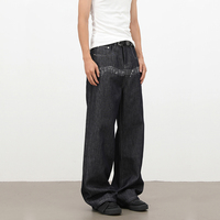 Pantalon en jean à motif musical brodé, design rétro, couleur originale - Pantalon long décontracté ample à jambe droite pour hommes et femmes