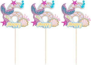 1 Adorno para Pastel de <span class=keywords><strong>Sirena</strong></span> de 6 Años, Decoraciones para Pastel de Cumpleaños Número 6 para Baby Shower, Niños y Niñas, Fiesta Temática Bajo el Mar - Product Image 3
