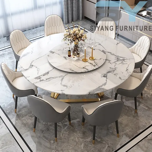 Guangdong foshan fábrica de mármore mesa de jantar redonda rotativa mesa de jantar