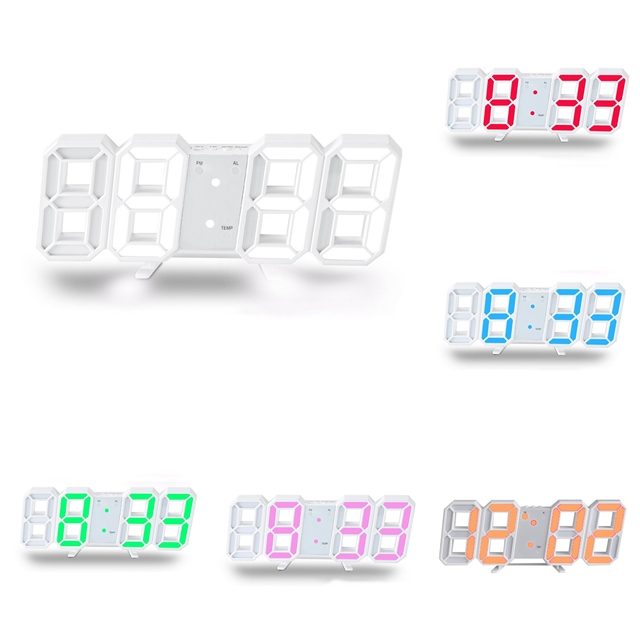 3D Stereo Digital Wall-Mounted Three-Speed Adjustable LED Smart Alarm Clock Thermometer Glow-in-the-Dark Plastic Material