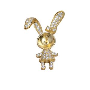 Pendentif Lapin en Argent S925 avec CZ, Pendentif Lapin Actif DIY avec Perle, Support d'Accessoire 5380, Matériau Or Rose, Numéro de Motif - Product Image 5