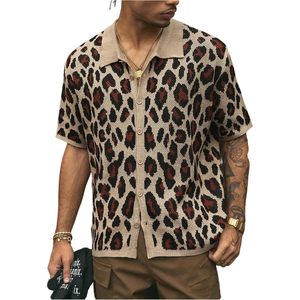 FOXA <b>Men's</b> Animal Print Button Down <b>Shirt</b> Short Sleeve Knit Casual Top Streetwear <b>70s</b> Outfit - Product Image 1