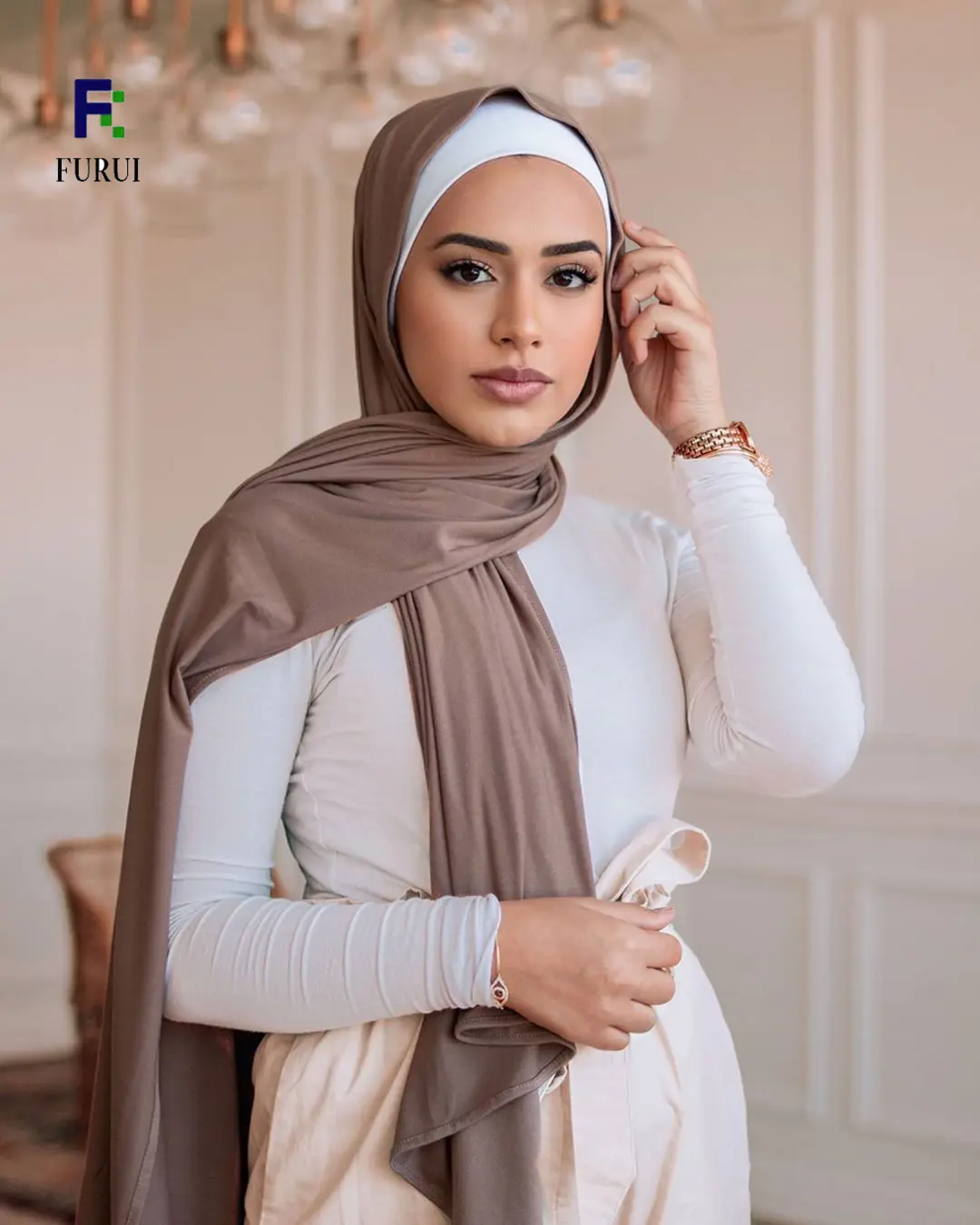 Premium große Größe muslimische Frau Baumwoll-Jeksey Hijab-Schal mit gutem Stich stretchy Shawlschal für Damen