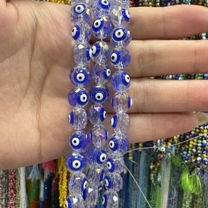 Perles rondes en verre turc transparent de couleur mélangée en gros, 10 mm, pour la fabrication de bijoux en cristal, accessoires de collier - Product Image 2