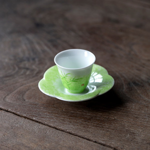 Hand-Painted Green Bamboo Coaster Porcelain Irregular Shape Heat Insulating For Kung Fu <b>Tea</b> <b>Set</b> Afternoon <b>Tea</b> - Product Image 3