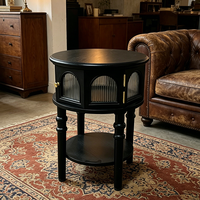 Table d'appoint ronde rétro française avec rangement, table d'appoint en bois noir