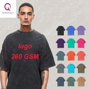 Мужская Винтажная Футболка QIANZI с супертяжелыми мешковатыми футболками из чистого хлопка 260 gsm, Однотонная футболка с логотипом на заказ