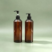 Flacon pompe cosmétique en plastique PET ambré de 450 ml, rond, à épaule plate