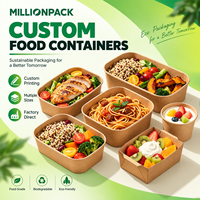 Bol à salade carré en papier kraft jetable avec impression de logo personnalisé, emballage alimentaire, conteneur pour plats à emporter, déjeuner, collation, restauration avec couvercle