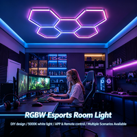 Panneau LED modulaire hexagonal RGBW pour salle d'e-sport, lumière blanche froide 5000K, contrôle par application et télécommande pour chambre de gaming et décoration intérieure