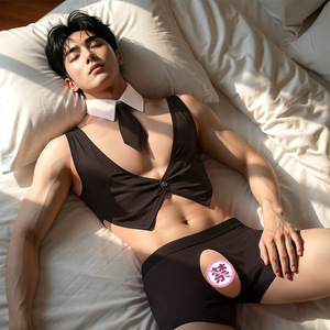 Obsessed Conjunto <span class=keywords><strong>de</strong></span> Lencería <span class=keywords><strong>de</strong></span> Poliéster Negro Talla Única, 3 Piezas, Disfraz <span class=keywords><strong>de</strong></span> Cosplay <span class=keywords><strong>de</strong></span> Sirvienta Conejita, Conjuntos Sexys <span class=keywords><strong>de</strong></span> Corte Abierto para Hombre - Product Image 2