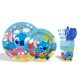 Nuevo 92 Uds dibujos animados <span class=keywords><strong>Stich</strong></span> fiesta temática plato <span class=keywords><strong>de</strong></span> papel taza servilleta globo Banner bandera pastel Topper conjunto <span class=keywords><strong>para</strong></span> Fiesta infantil vajilla - Product Image 5