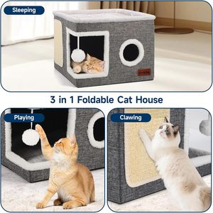 Linen Fabric 4 Season Furry Custom Rlling <b>Ball</b> Foldable Washable with cat Scratching Post Pet Bed cat House - Product Image 6