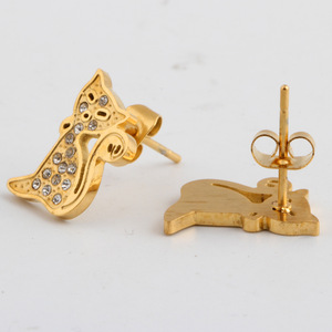 Cat <b>Stud</b> <b>Earrings</b> 304 Stainless Steel Rhinestone Inlay Animal Shape Gift For Women - Product Image 4
