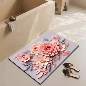 3d花卉设计地毯印花硅藻泥浴垫强力吸水地毯