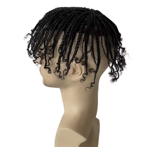 Peluca de <span class=keywords><strong>Cabello</strong></span> Humano <span class=keywords><strong>para</strong></span> <span class=keywords><strong>Hombres</strong></span> Negros con <span class=keywords><strong>Trenzas</strong></span> de Ganchillo, Mono Toupee con Encaje Plegado <span class=keywords><strong>en</strong></span> la Parte Delantera, Prótesis Capilar India - Product Image 6
