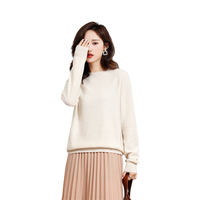 Pull en laine pure Design haut de gamme pour femmes Coupe ample Col haut Long Style d'hiver Pull en laine tricoté Stock en gros