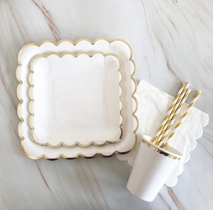 Bộ Đồ Dùng Bàn Ăn Dùng Một Lần Màu Trắng Vàng, Tấm Giấy Trang Trí Tiệc Sinh Nhật Tiệc Cưới Hen - Product Image 4