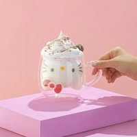Mug en verre borosilicate à double paroi sous vide Hello Kitty - Résistant à la chaleur, mignon, transparent, sans pied, sans couvercle, avec poignée pour la maison