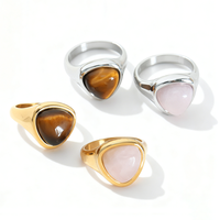 Bague en acier inoxydable de style tendance, non ternissable, polissage élevé, plaqué or 18 carats, de haute qualité, en forme de triangle, en œil de tigre