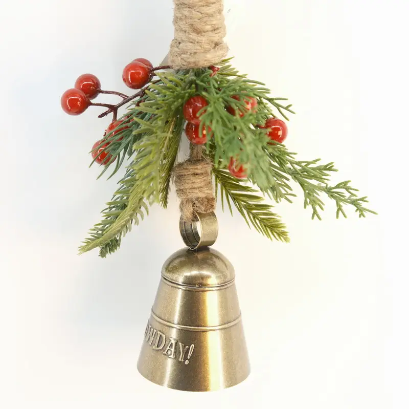 Handgemaakte Enkele Kerst Metalen Opknoping Jingle Bells Ornament Decoratie Met Bladeren Decoratie