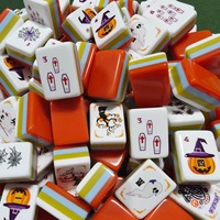 Trick or Treat - Fichas de Mahjong Americanas de 4 Capas Color Naranja, Diseño de Halloween con Fantasmas, Ataúdes, Calabazas y Brujas, Proveedor Mayorista OEM Personalizado