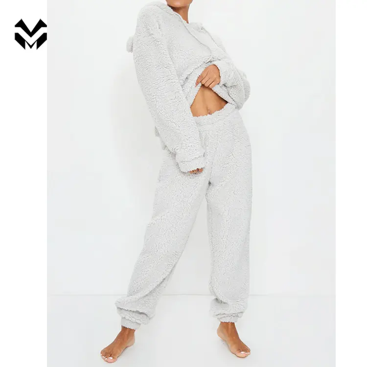 Grosir Kualitas Tinggi Set Piyama Flanel Polos Baju Tidur Piyama Baju Tidur Wanita Lounge Wear