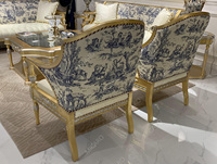 Ensemble de canapés de designer pour salon de villa, style classique français européen, en bois massif, avec revêtement en tissu italien et feuille d'or