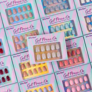 BTArtbox Soft Gel Pressed On Nails Art Supplier Short Oval Glazed Fake Artificial Nails High Quality Wholesale Press On Nail Set