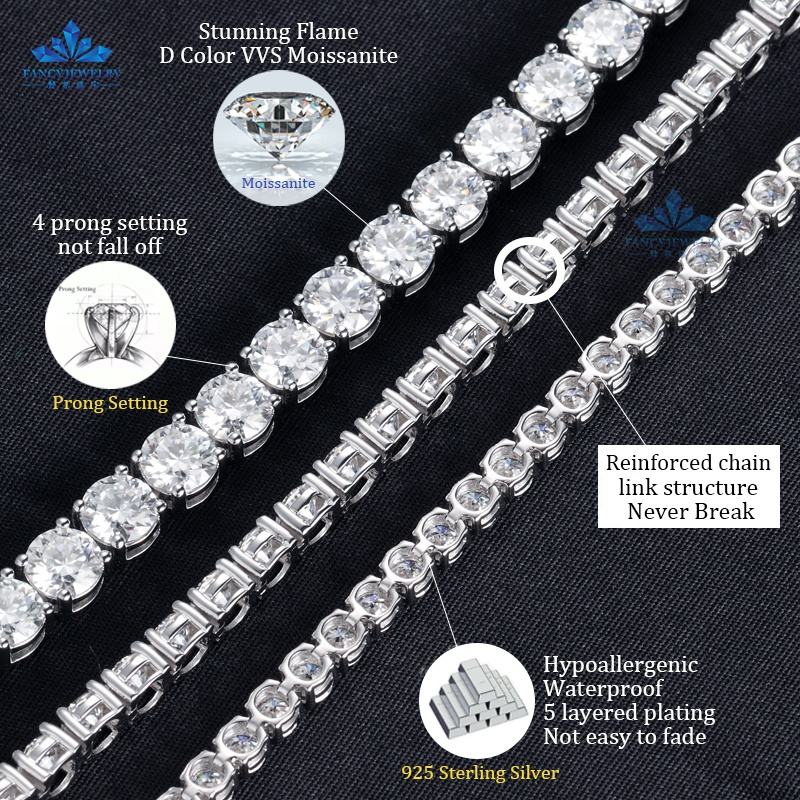 モイサナイトテニスチェーンネックレス 2mm〜6.5mm 男女兼用 シルバー