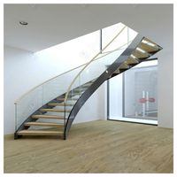Escalier intérieur courbé en bois poli sur mesure, conçu par Prima 3D Drawings Designer, pour grand hall d'entrée