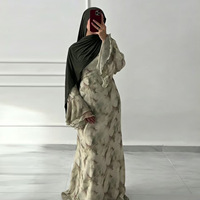 Robes pour femmes 2026 à deux couches en mousseline de soie à imprimé floral et manches évasées, robes d'été fluides islamiques, Abaya, robe musulmane pour femmes