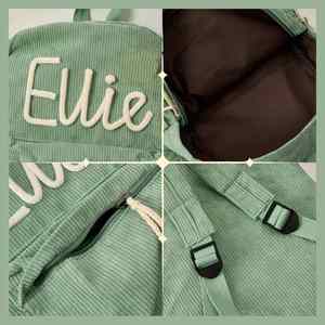 <b>Personalised</b> Cute Casual Corduroy Backpack Embroidery Custom Name for Kids Back School Bag Girls <b>Boys</b> Birthday/Christmas <b>Gift</b> - Product Image 5
