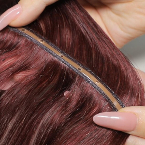 Nuovo Design Genius Weft Hair, Metodo Butterfly Hole, Doppia Trama, Twin Tab, <span class=keywords><strong>Extension</strong></span> XO, <span class=keywords><strong>Capelli</strong></span> <span class=keywords><strong>Veri</strong></span> Umani, Colore Rosso 99J - Product Image 1