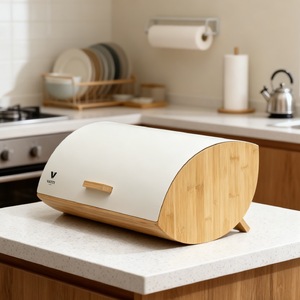 Bamboo Lid Bread <b>Box</b> 35X25X15.5Cm <b>Beige</b> Airtight Kitchen <b>Storage</b> For Bread - Product Image 1