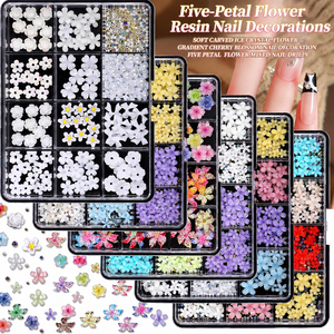 Breloques pour <span class=keywords><strong>ongles</strong></span> en résine brillante 3D stéréo en forme de fleur à cinq pétales, durables et faciles à appliquer, pour la décoration des <span class=keywords><strong>ongles</strong></span> et l'embellissement artisanal - Product Image 1