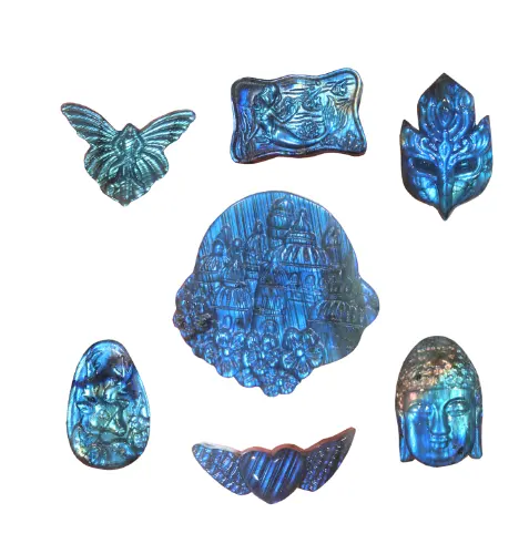 Grosir ukiran tangan pesawat penyembuhan kristal alami Labradorite untuk ornamen rumah dan hadiah.