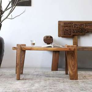 Table basse en bois d'orme massif style Wabi Sabi, table à thé pour salon, balcon, ou petite table de fenêtre. - Product Image 3