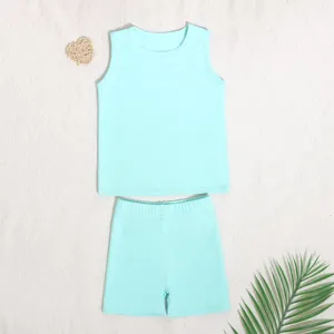 High Quality Sweet Style Children Clothes Solid Color Sleeveless Yoga Fabric Baby Girls Clothing Sets